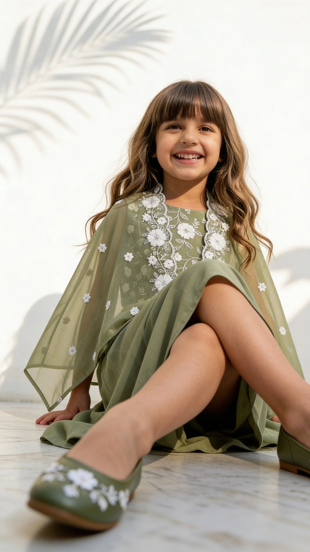 Olive Green Cape Style Ethnic Set