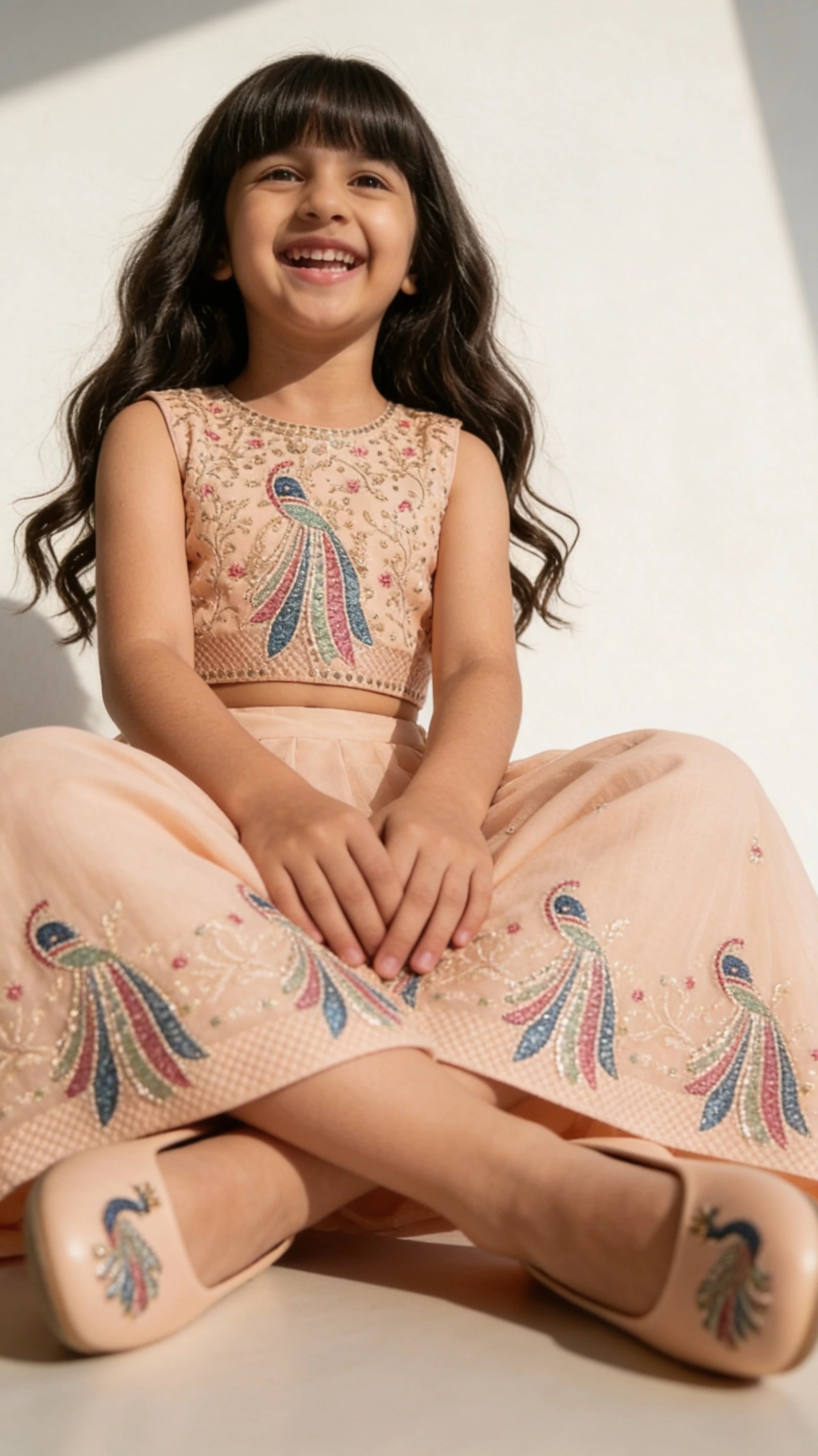 Peach Peacock Festive Lehenga Set