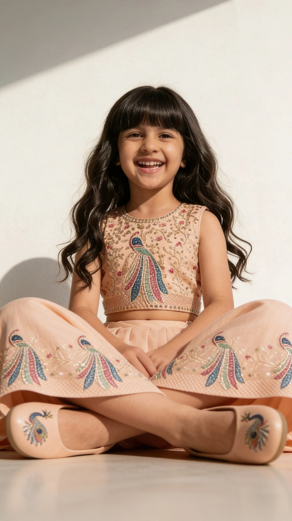 Peach Peacock Festive Lehenga Set