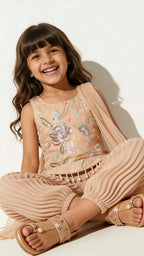 Peach Floral Dhoti Set