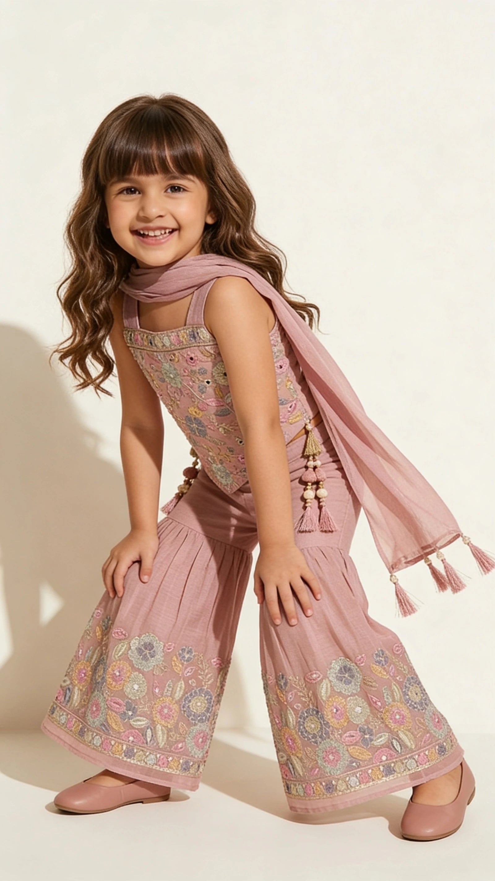 Dusty Rose Floral Sharara Set