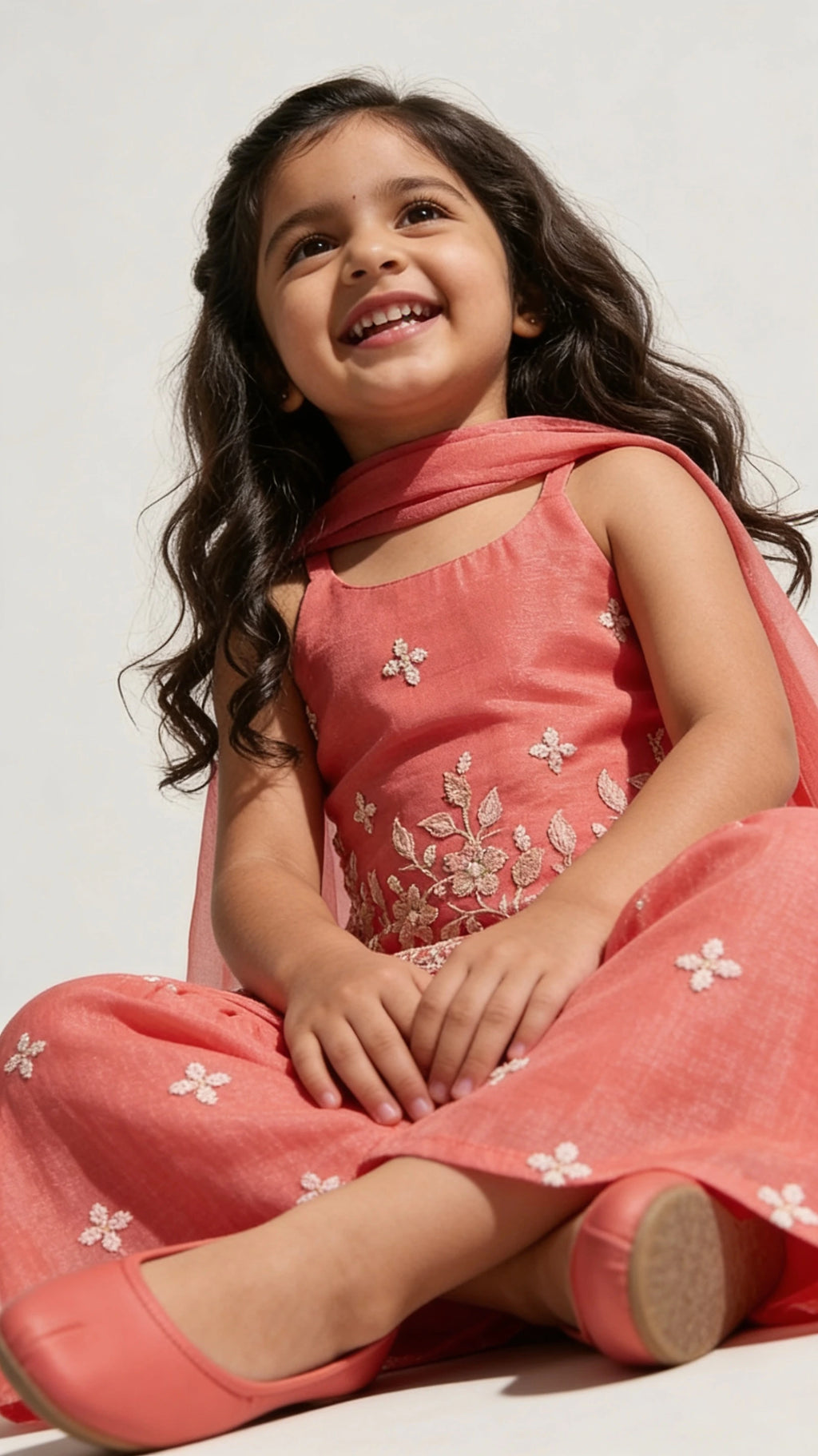 Coral Embroidered Sharara Set
