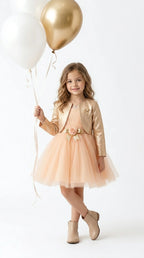 Peach Party Dress with Gold Jacket