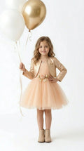 Peach Party Dress with Gold Jacket