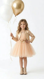 Peach Party Dress with Gold Jacket