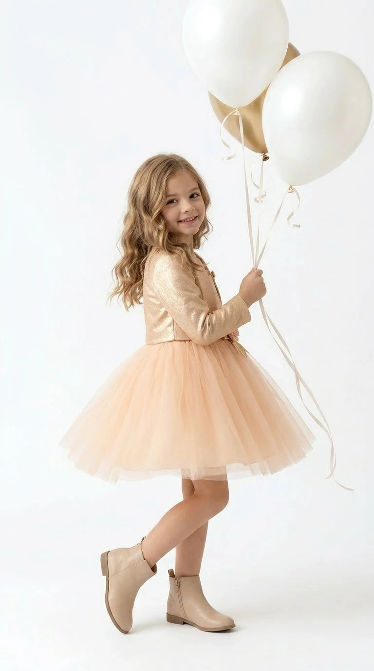 Peach Party Dress with Gold Jacket