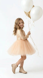 Peach Party Dress with Gold Jacket