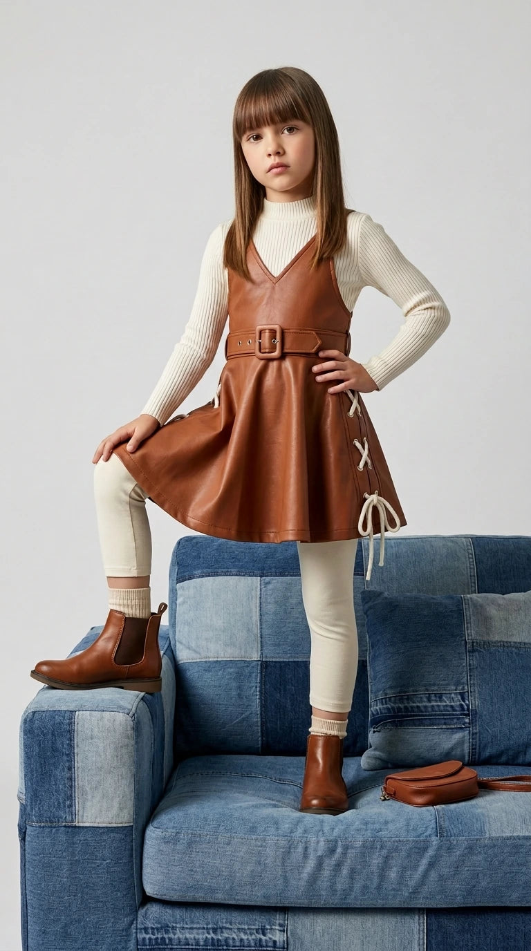 Brown Leather Pinafore Set