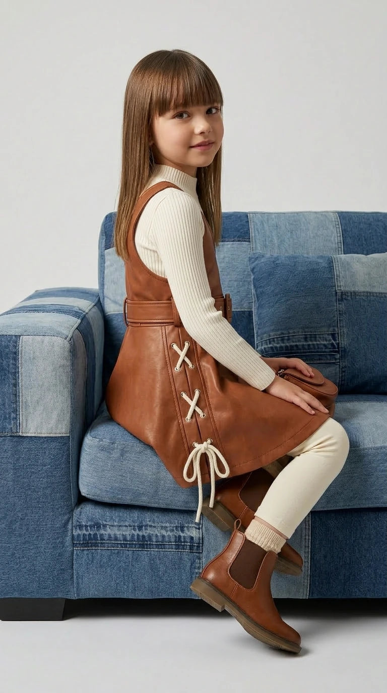 Brown Leather Pinafore Set