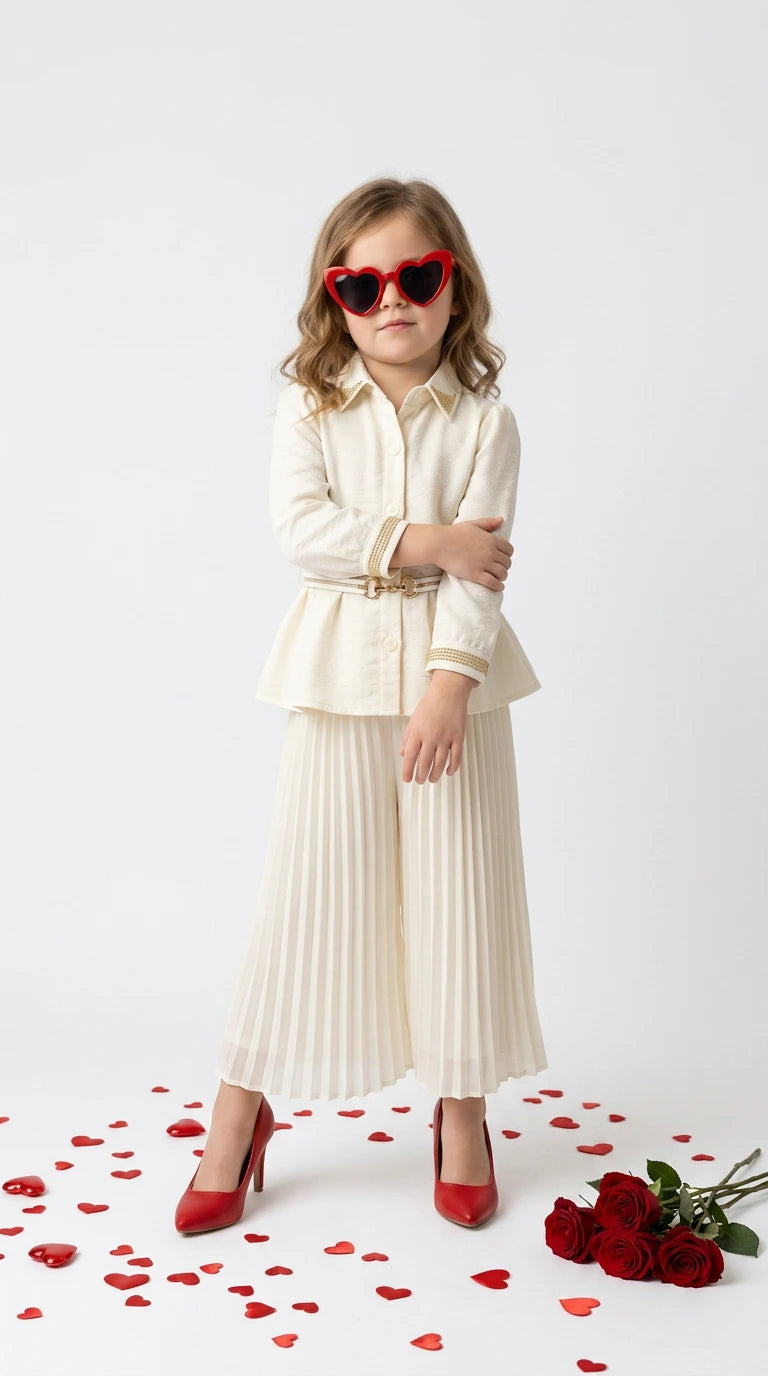 Ivory Pleated Co-ord Set