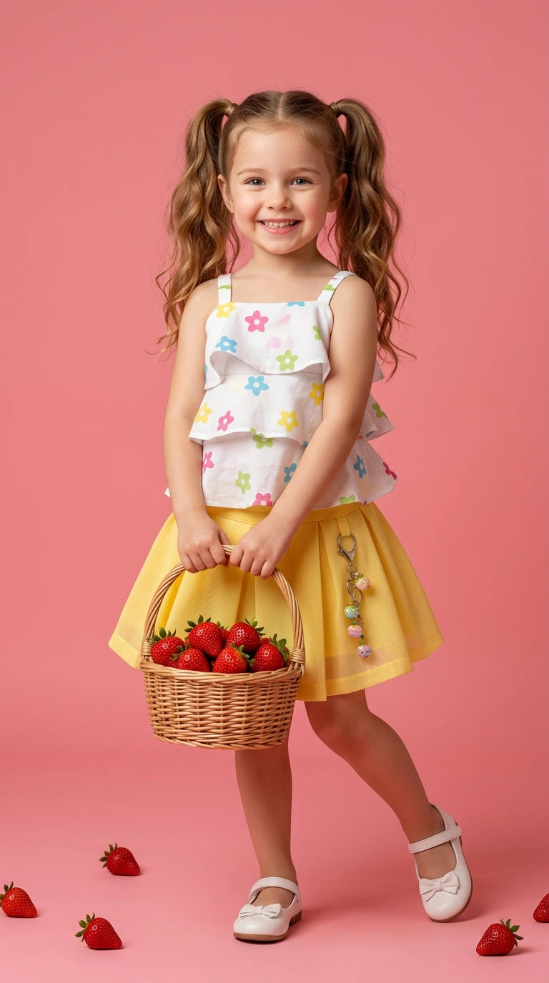 Floral Top with Yellow Skirt Set