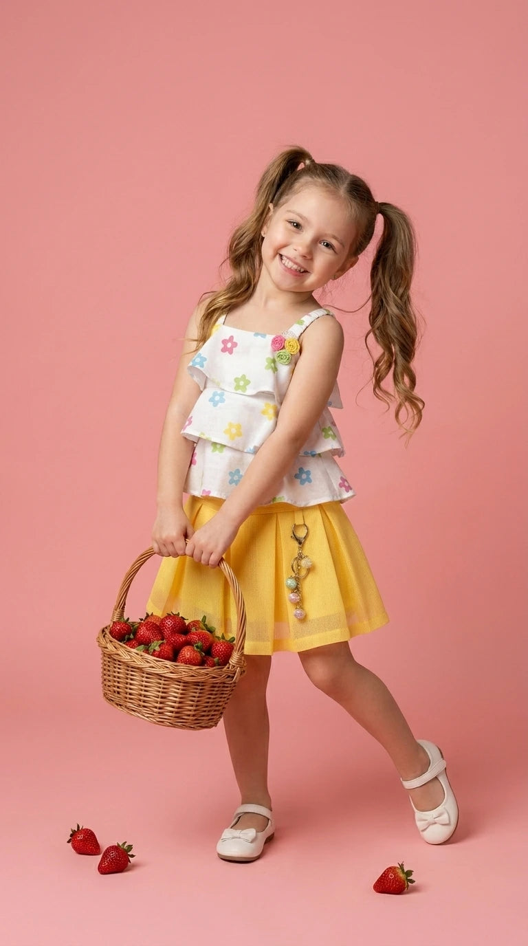Floral Top with Yellow Skirt Set