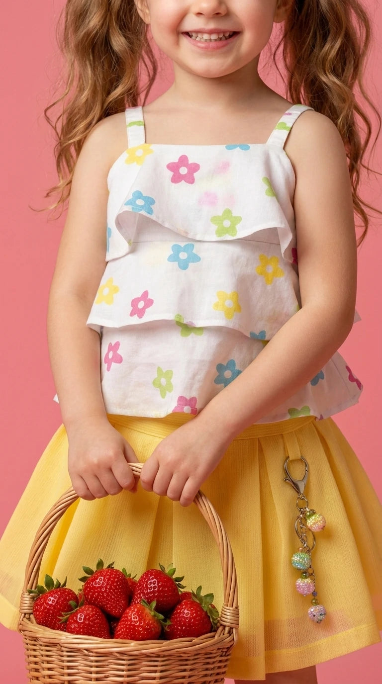 Floral Top with Yellow Skirt Set