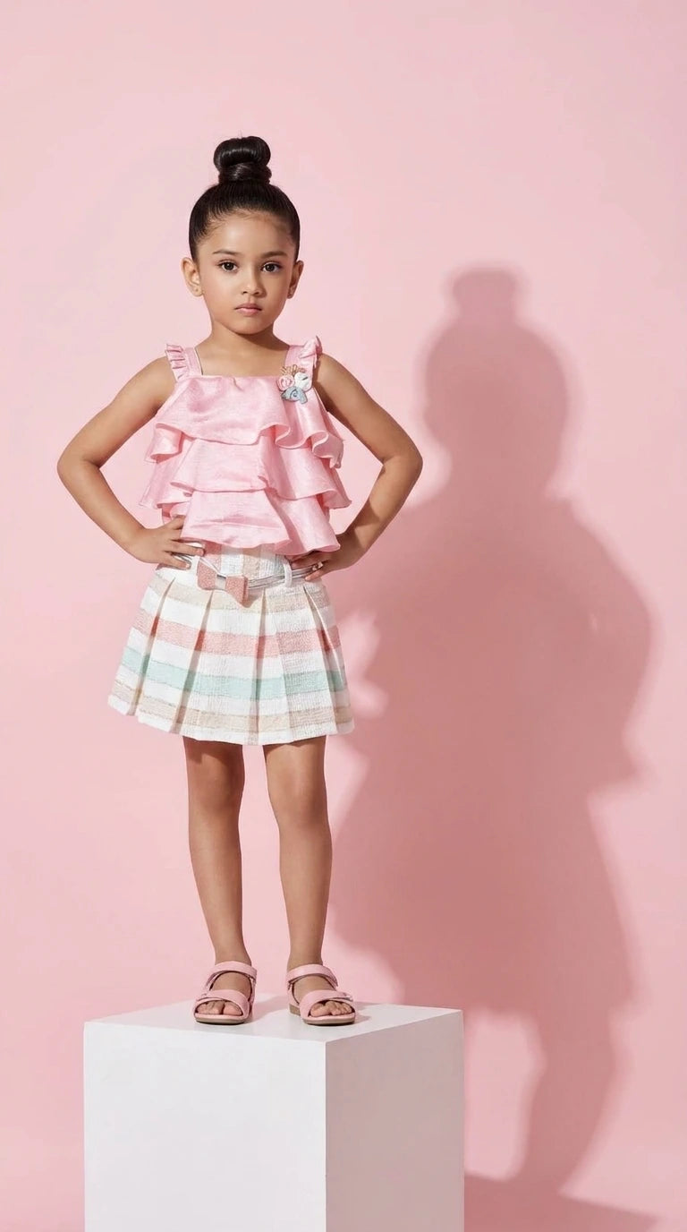 Pink Ruffle Top with Skirt Set