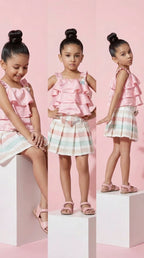 Pink Ruffle Top with Skirt Set