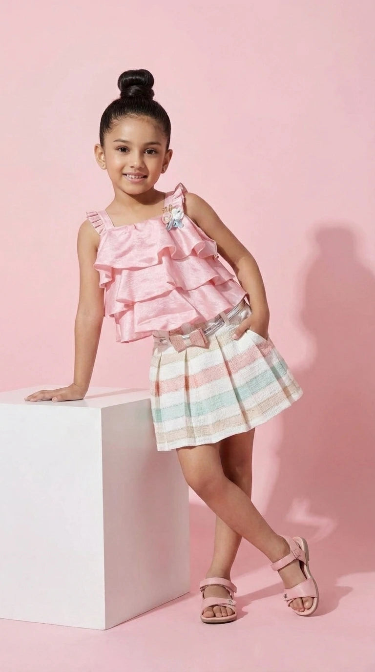 Pink Ruffle Top with Skirt Set