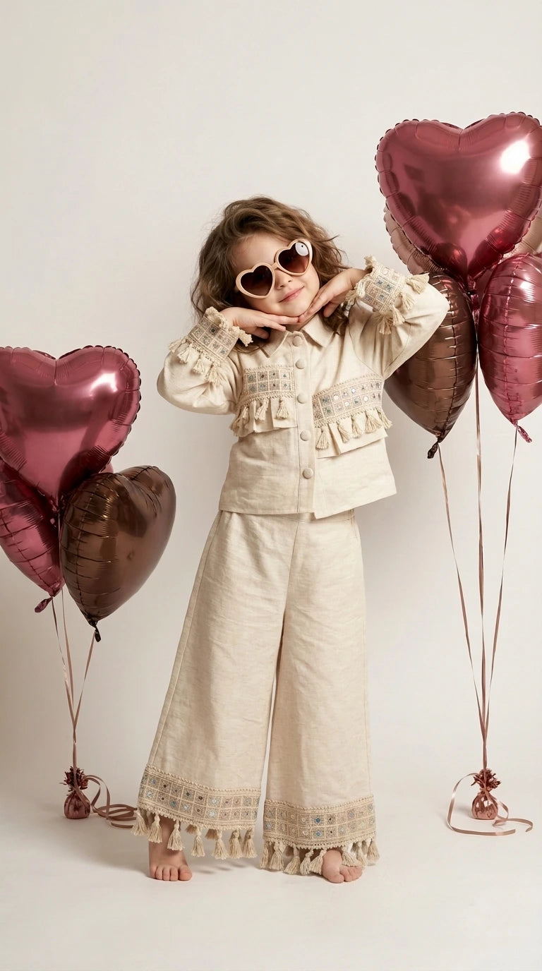 Beige Embroidered Ethnic Co-ord Set