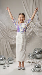 Rainbow Sequin & Ivory Skirt Set