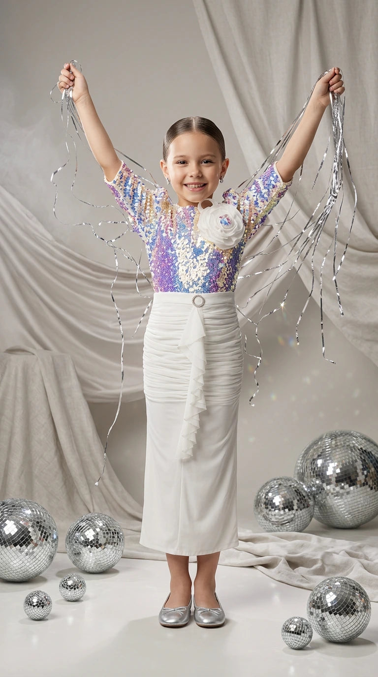 Rainbow Sequin & Ivory Skirt Set