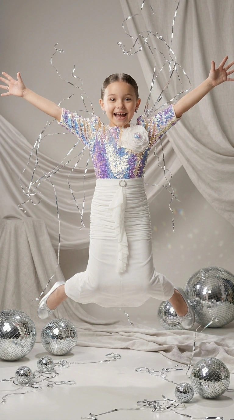 Rainbow Sequin & Ivory Skirt Set