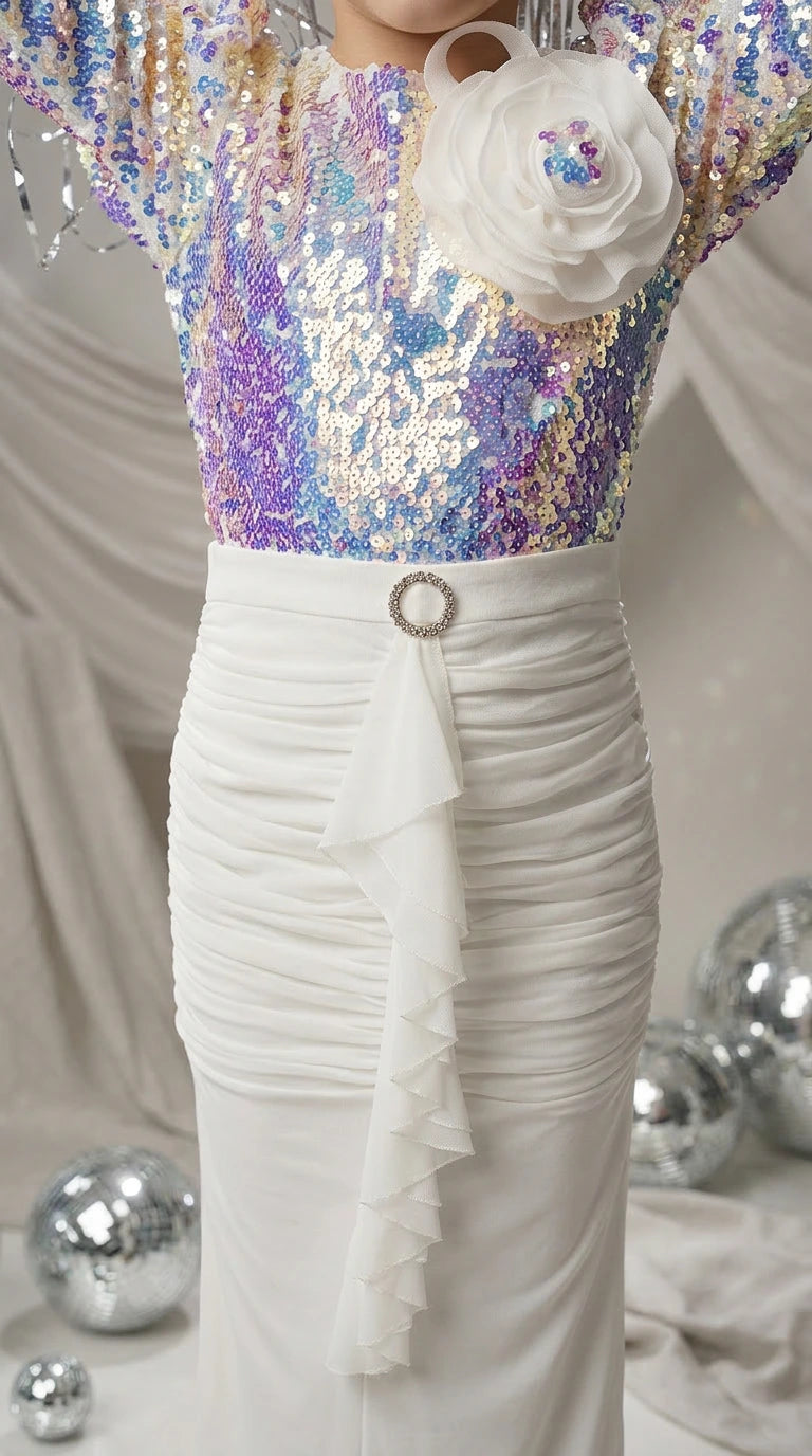 Rainbow Sequin & Ivory Skirt Set