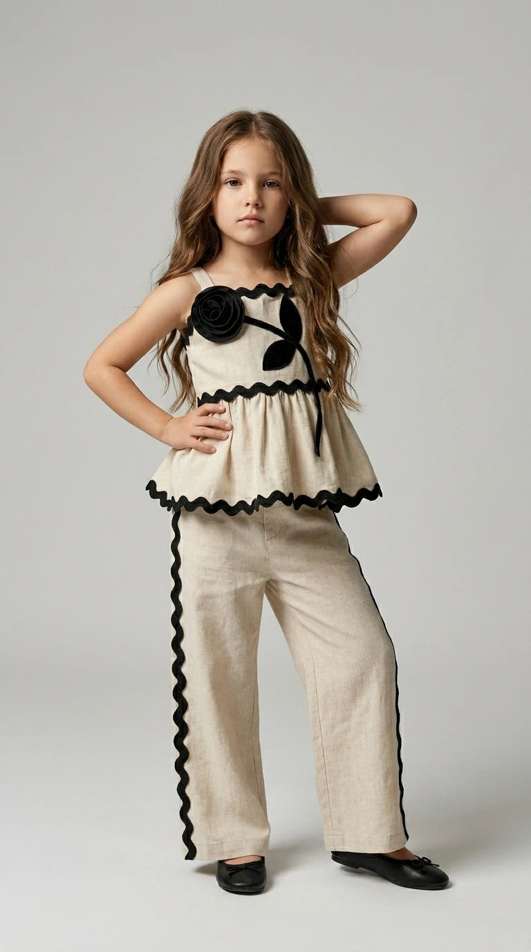 Beige & Black Linen Co-ord