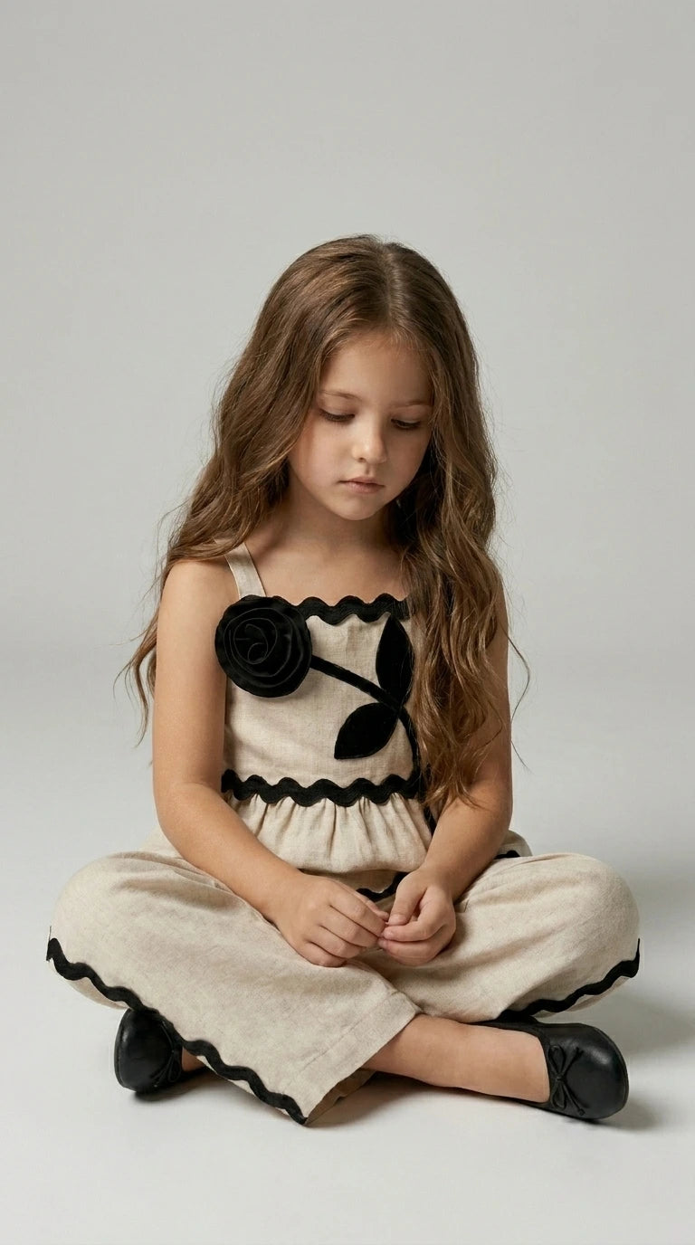 Beige & Black Linen Co-ord