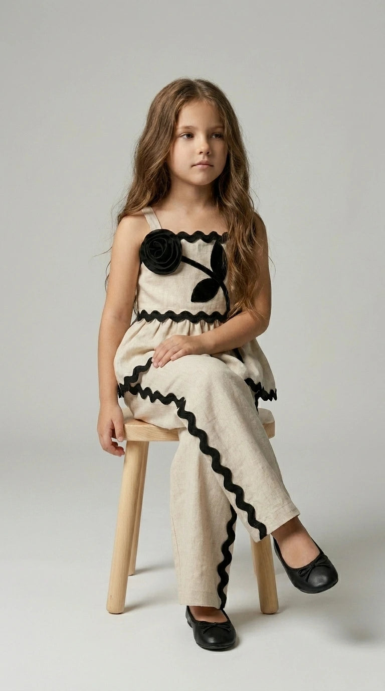 Beige & Black Linen Co-ord