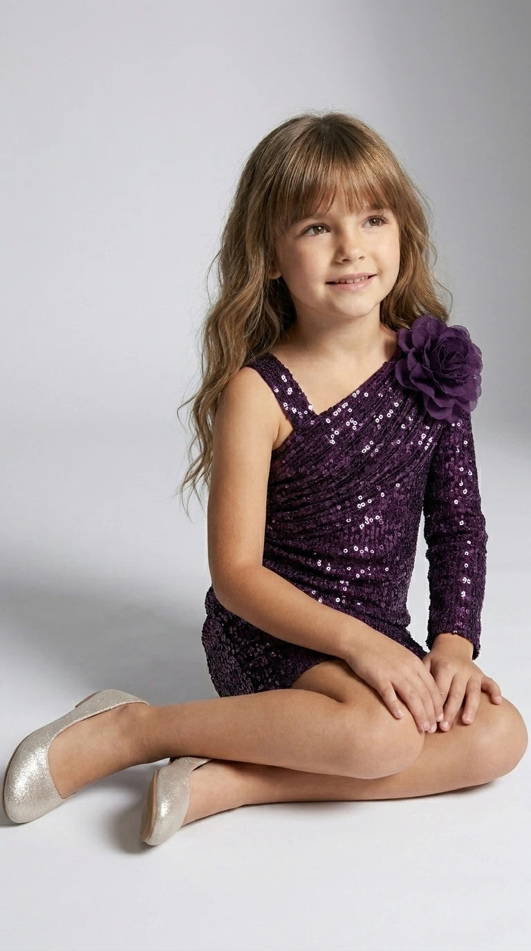 Plum One-Shoulder Sequin Dress