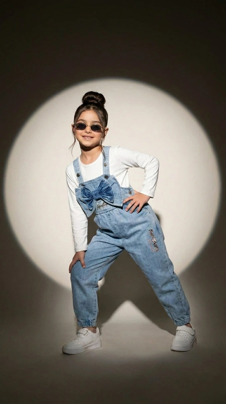 Denim Bow Dungaree Set