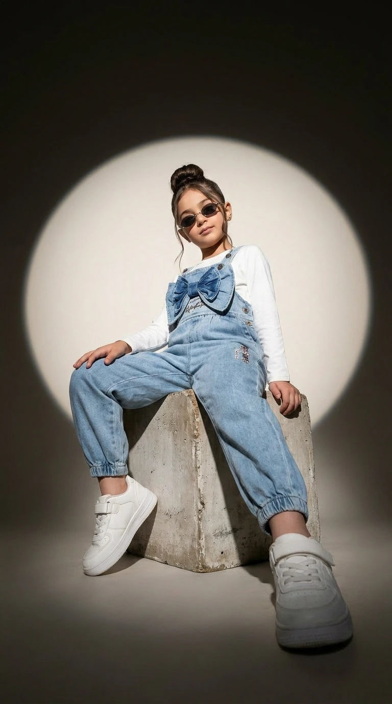 Denim Bow Dungaree Set