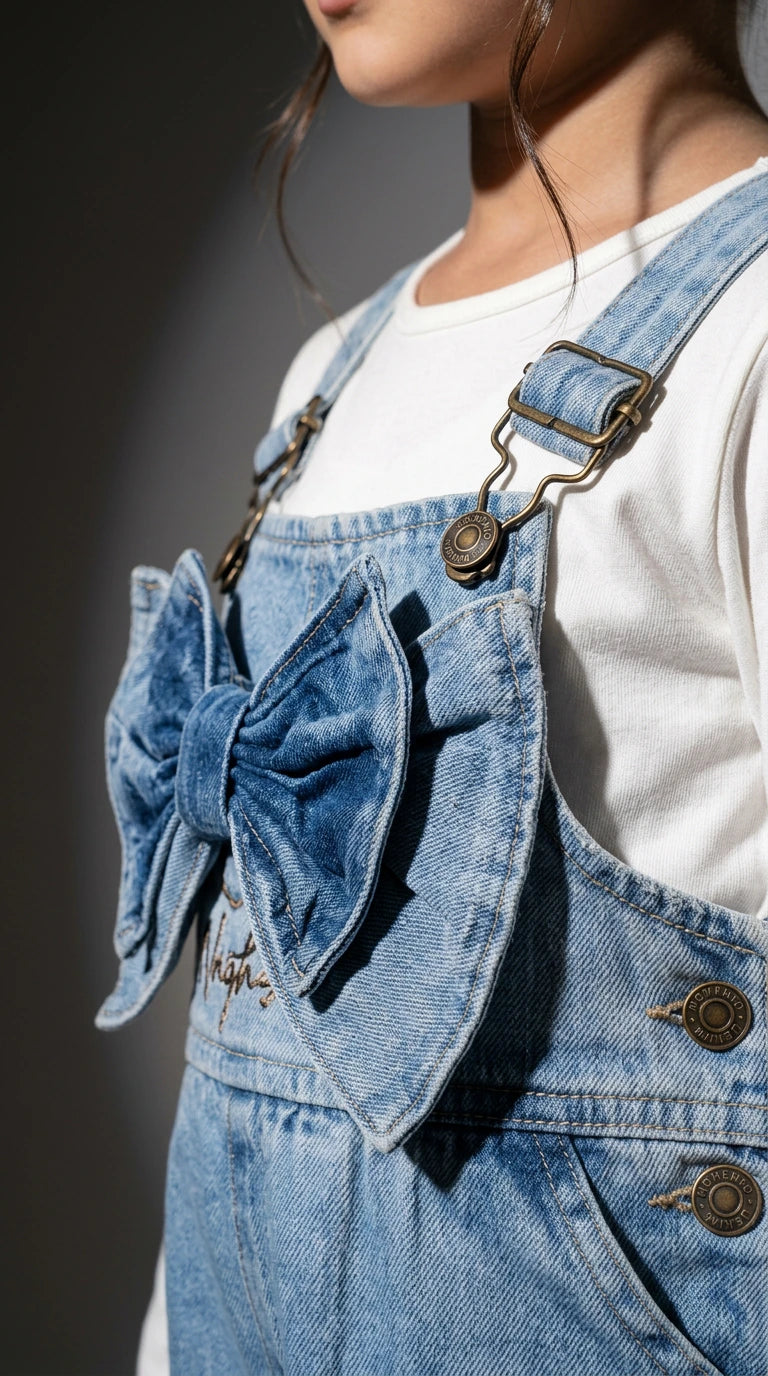 Denim Bow Dungaree Set