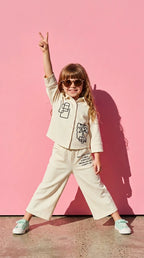 Cream Printed Casual Co-ord