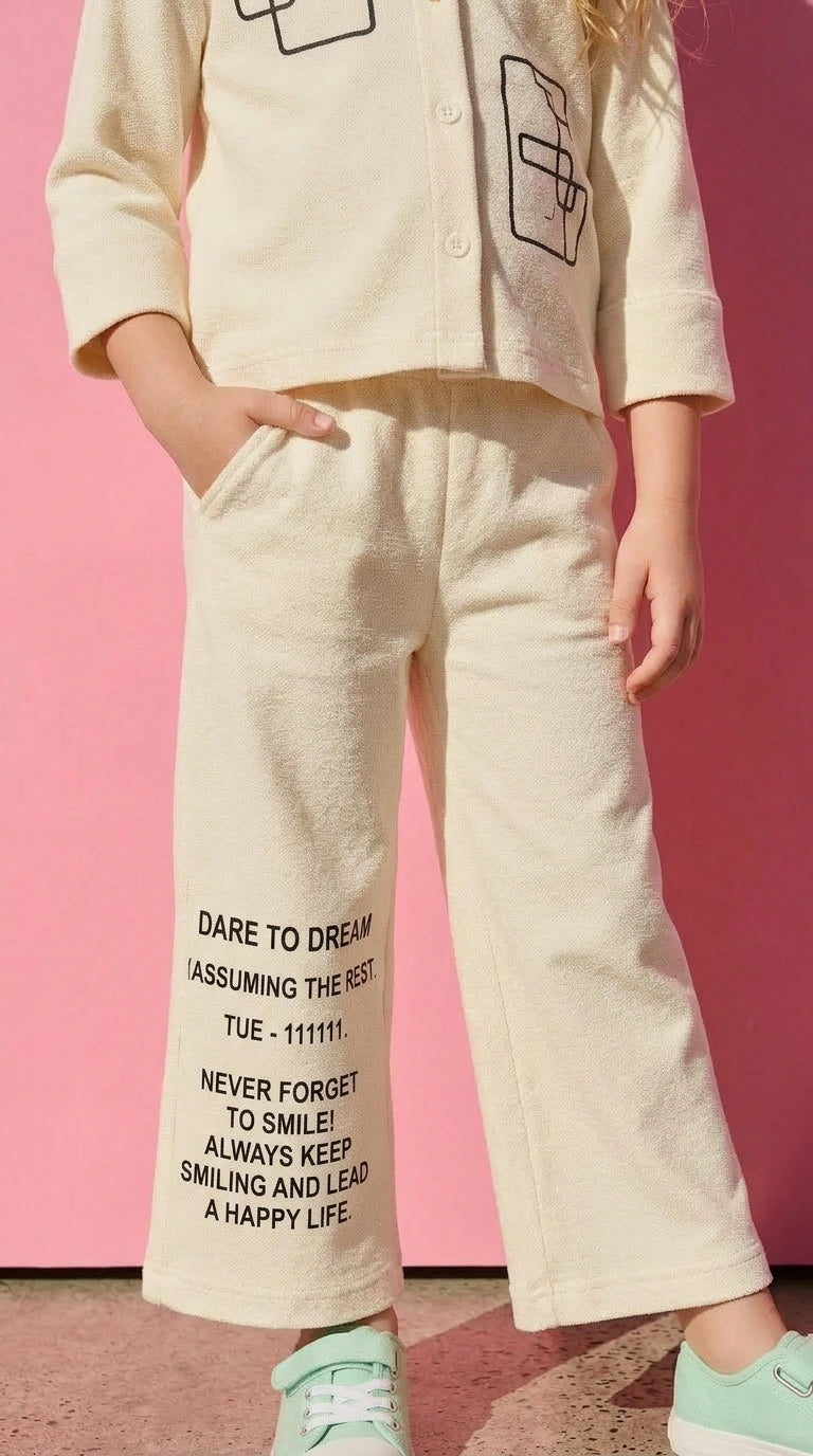 Cream Printed Casual Co-ord