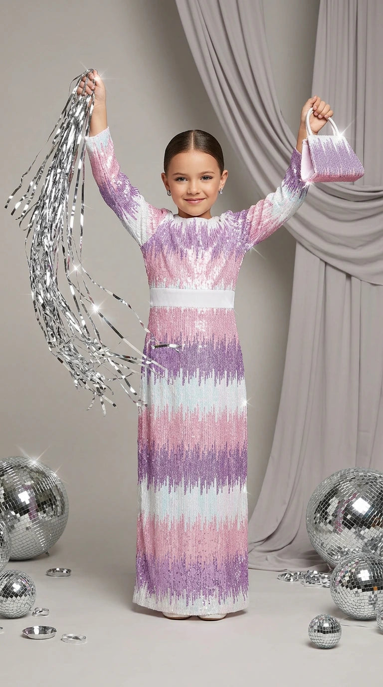 Starlight Sparkle Girls Sequin Maxi Dress