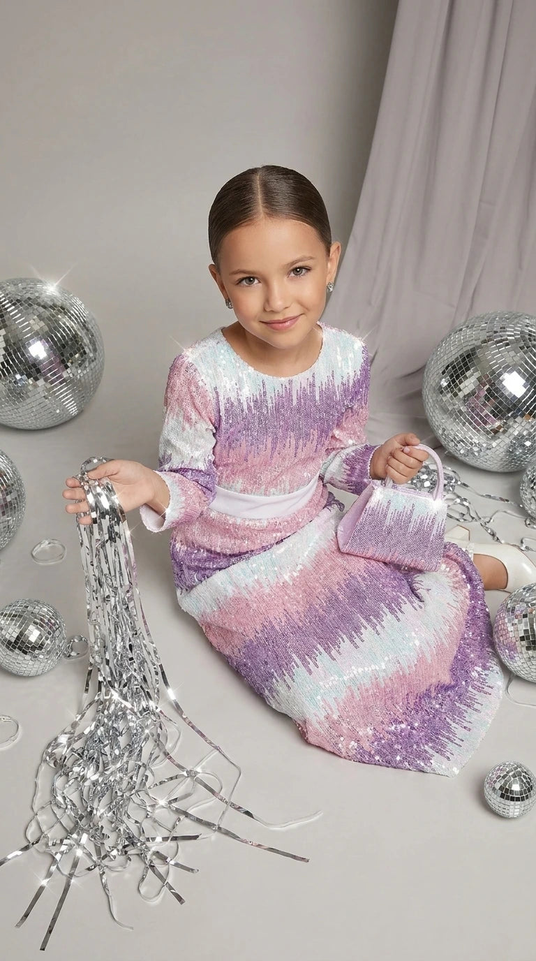 Starlight Sparkle Girls Sequin Maxi Dress