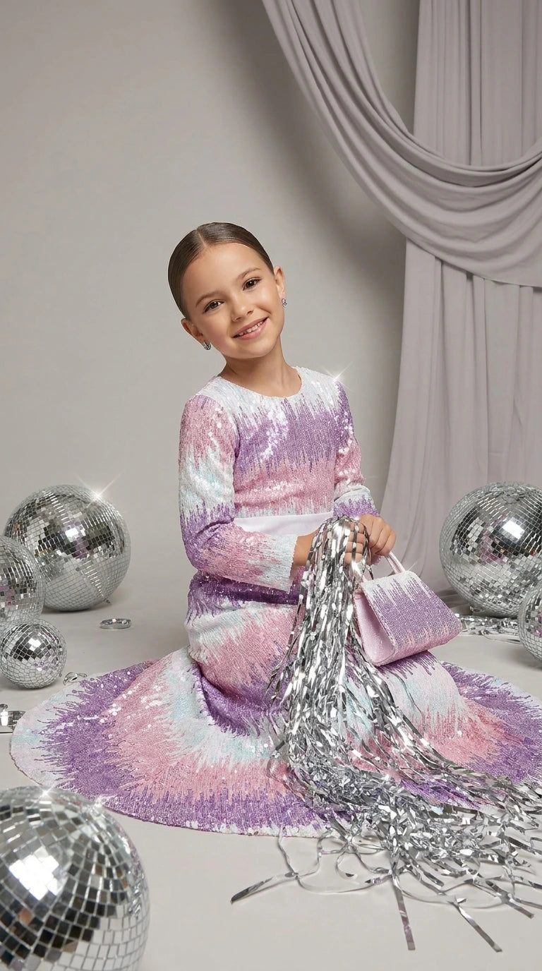 Starlight Sparkle Girls Sequin Maxi Dress
