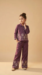 Blossom Charm Girls Embroidered Co-Ord Set