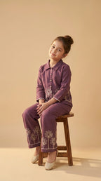 Blossom Charm Girls Embroidered Co-Ord Set