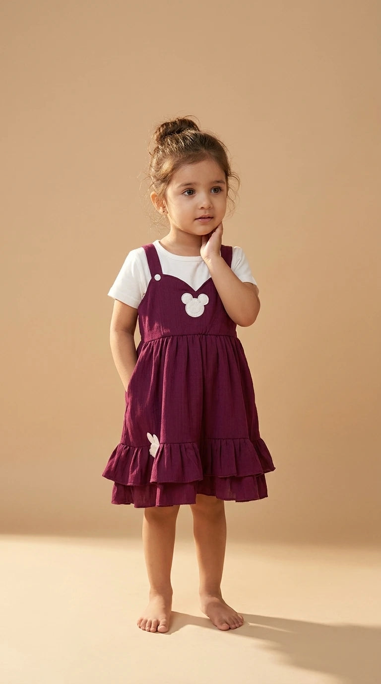ETHNIA Wine Bunny Pinafore Set
