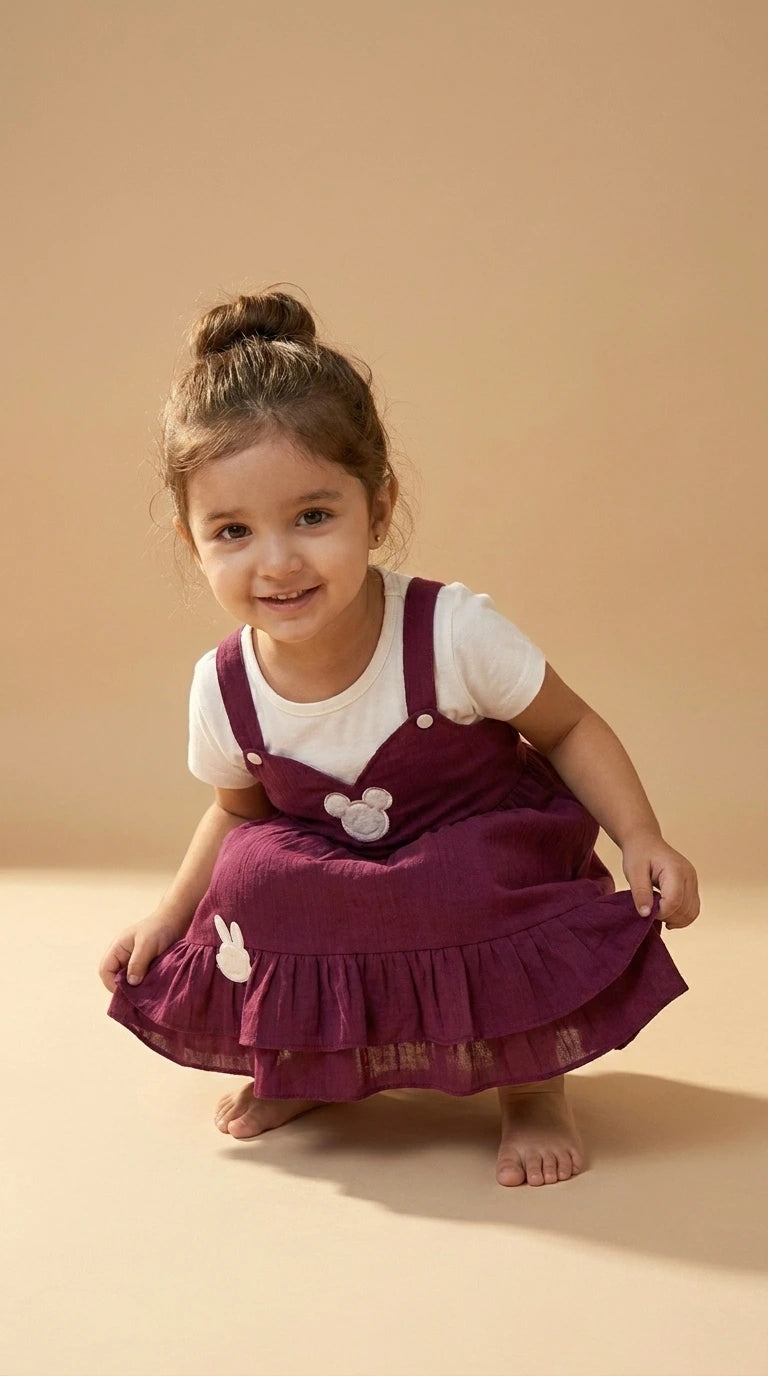 ETHNIA Wine Bunny Pinafore Set
