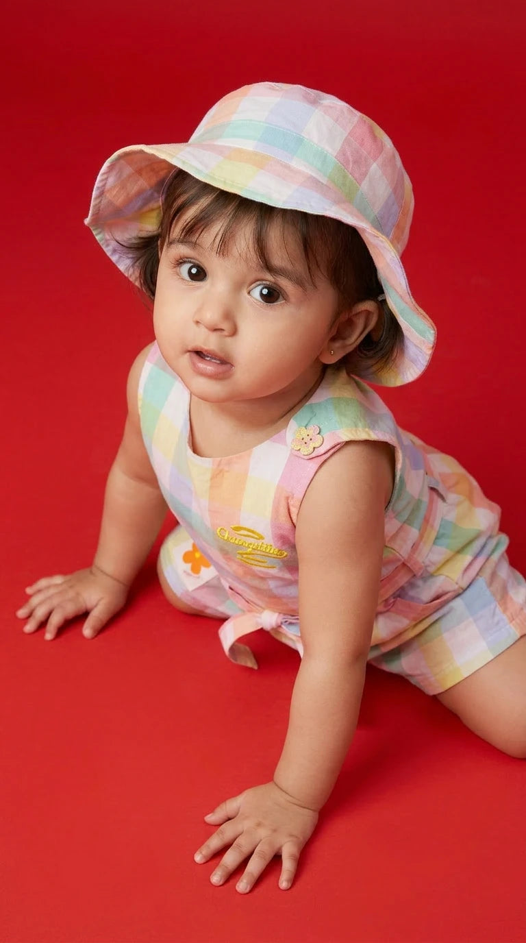 ETHNIA Pastel Check Summer Romper Set