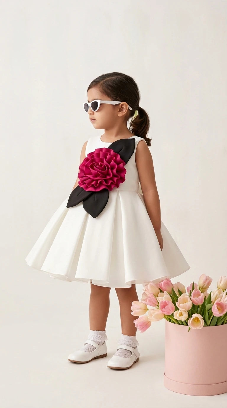 Classic White Rose Statement Dress