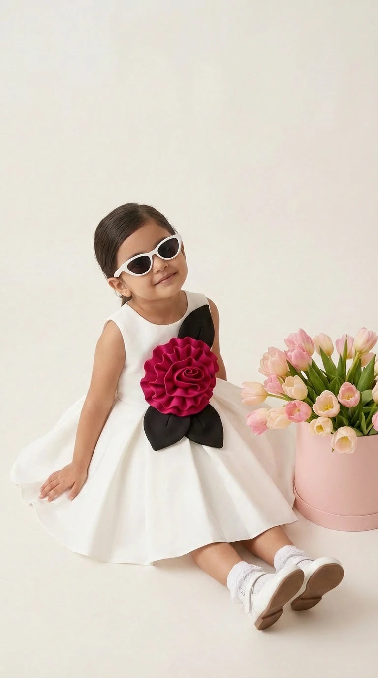 Classic White Rose Statement Dress