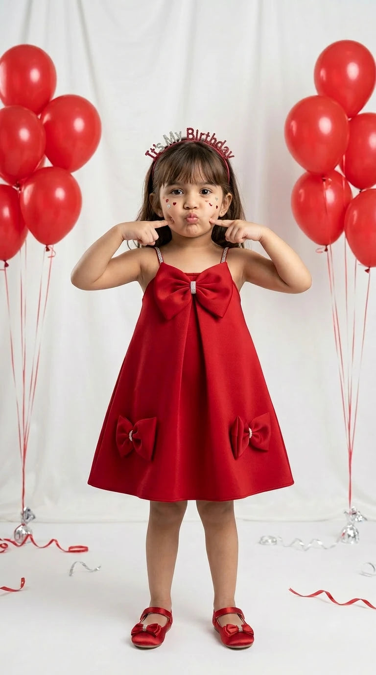Classic Red Bow Party Dress