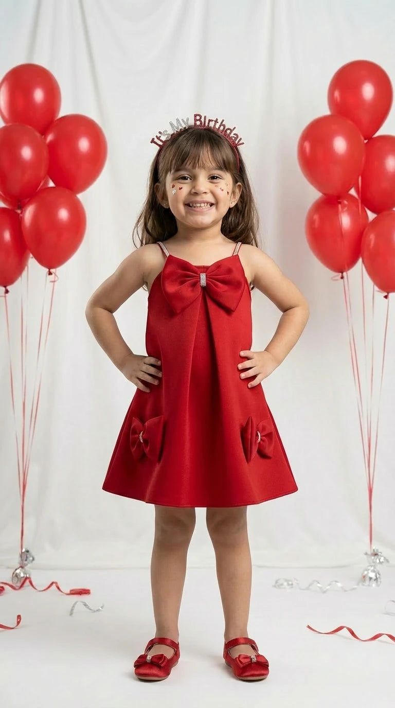 Classic Red Bow Party Dress