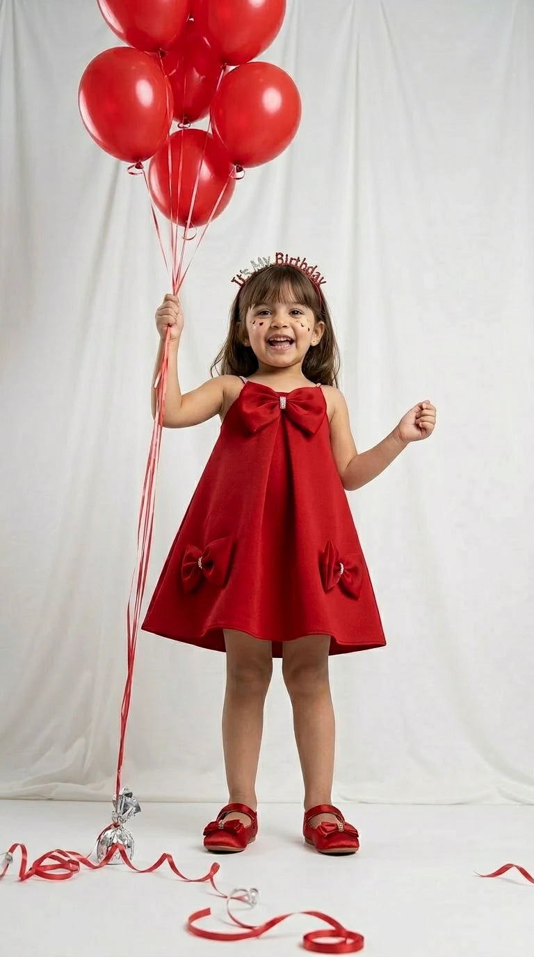 Classic Red Bow Party Dress