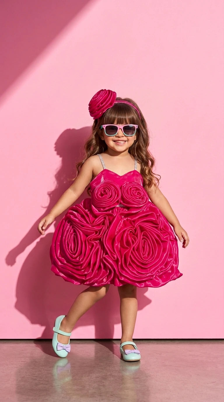 Hot Pink Rosette Luxe Dress