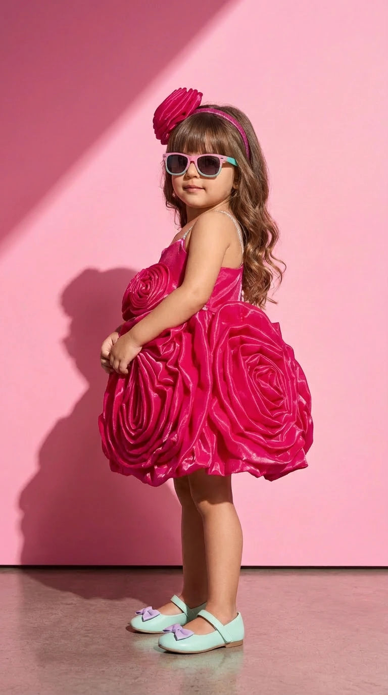 Hot Pink Rosette Luxe Dress