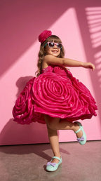 Hot Pink Rosette Luxe Dress